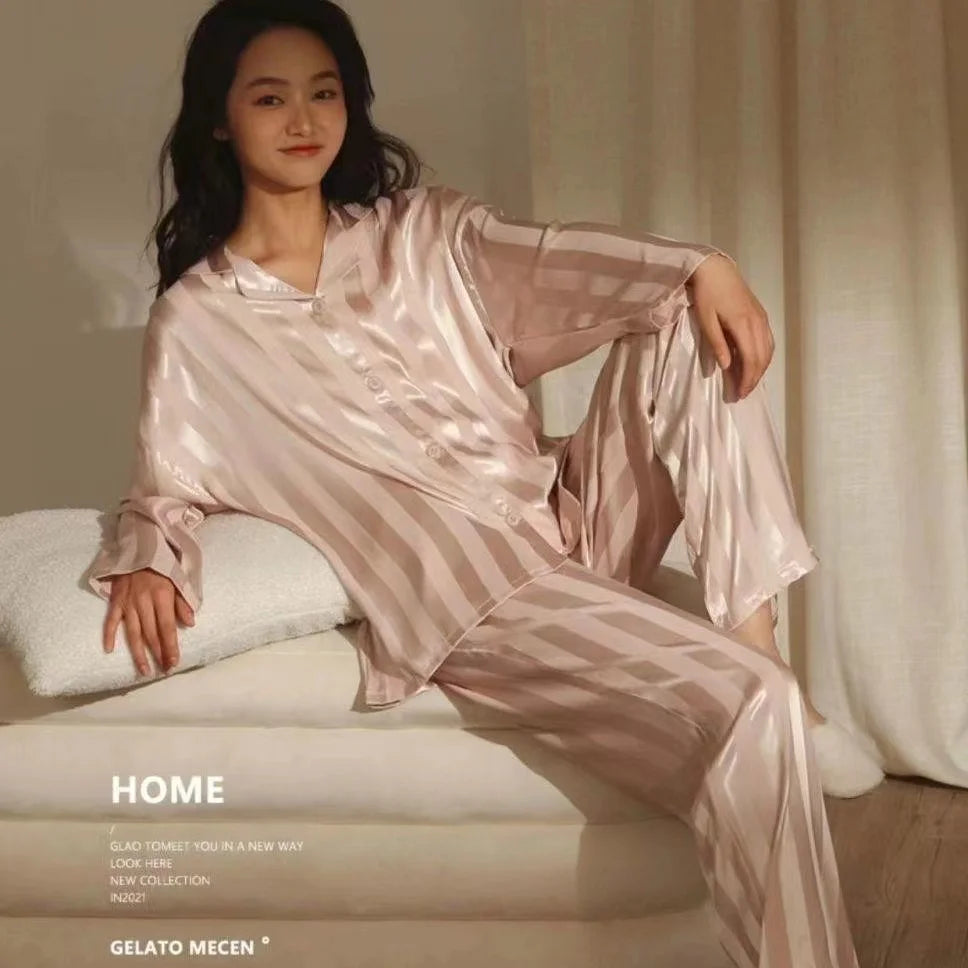 Striped Satin Silk Pajama Set