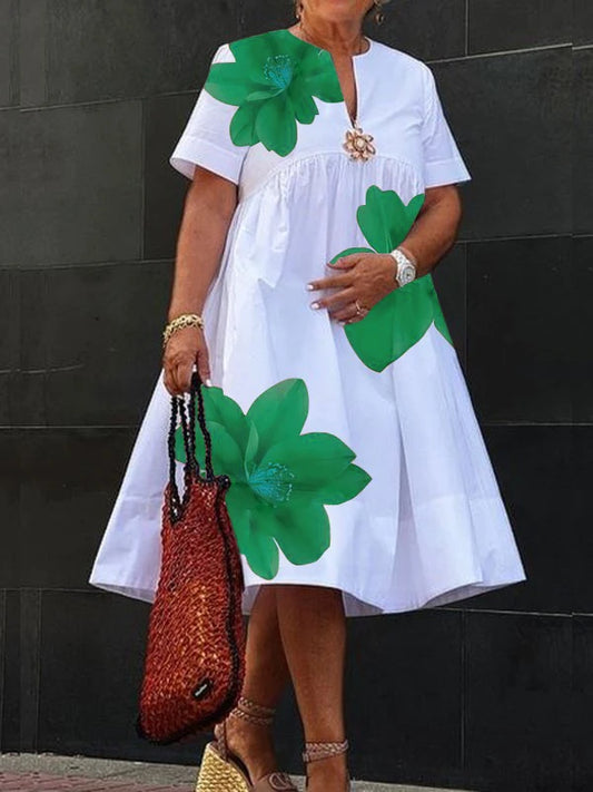 Vestido Midi Floral con Cuello en V