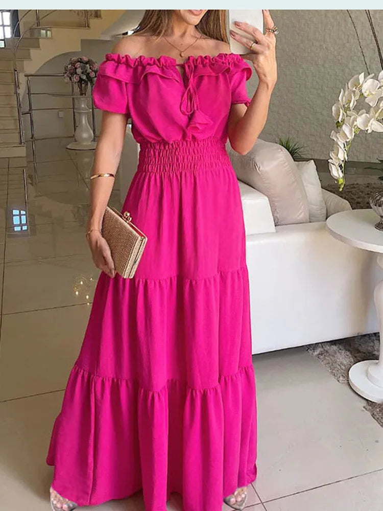 Vestido Largo Boho de Manga Corta