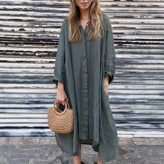 Vestido de Algodón y Lino S-XXXL