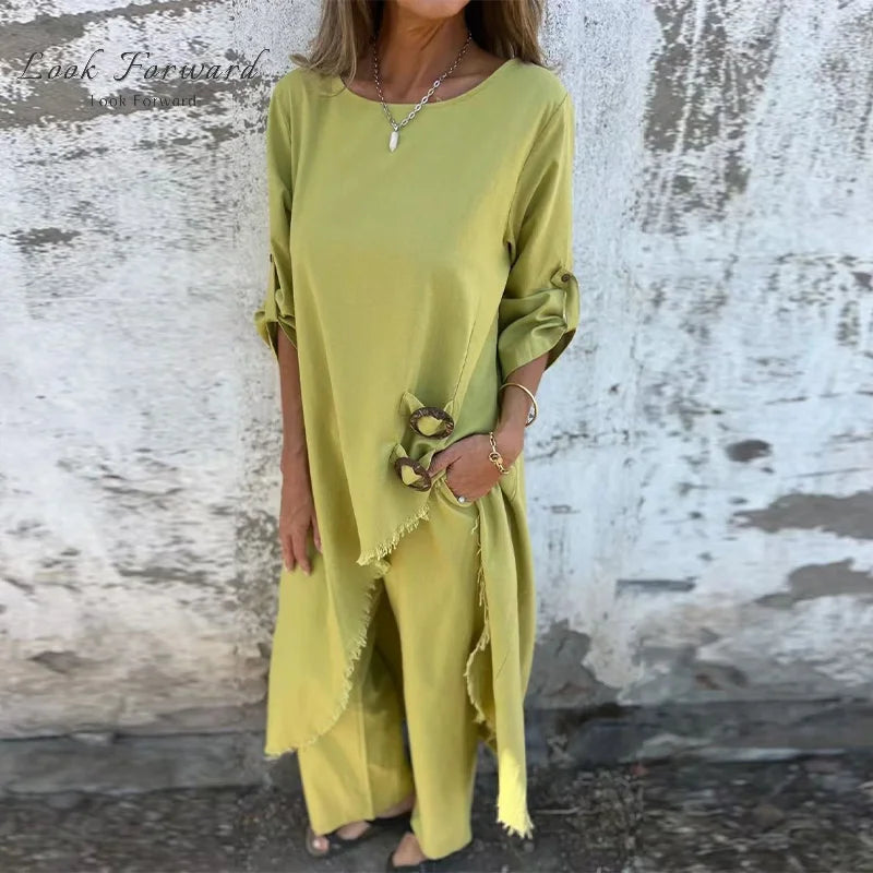 Conjunto Casual de Blusa y Pantalón Palazzo
