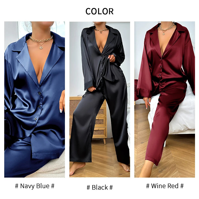2 Piece Satin Silk Pajamas Set