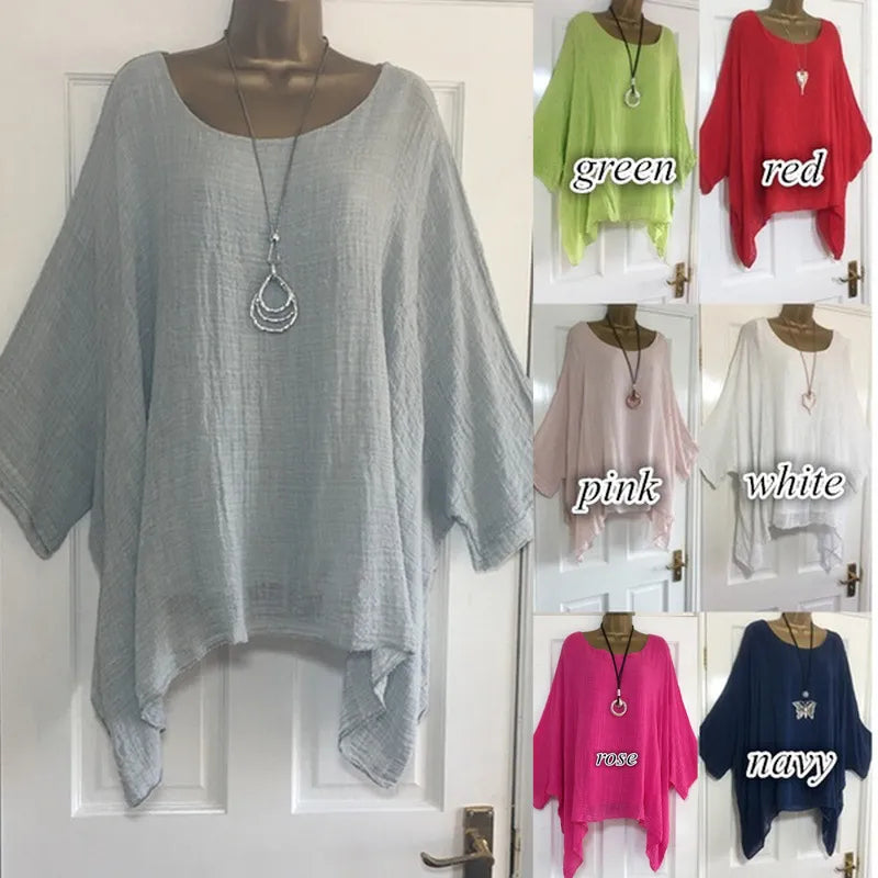 Blusa Oversize de Algodón y Lino (S-5XL)