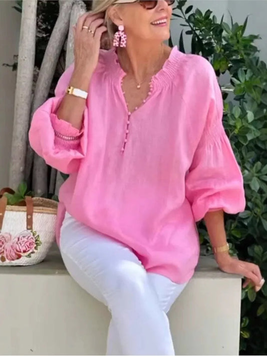 Blusa de Manga Larga con Cuello en V