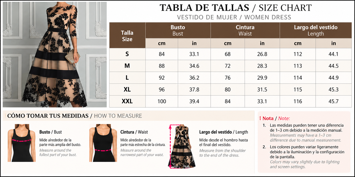 Vestido Midi de Tul con Encaje Floral y Falda Evasé