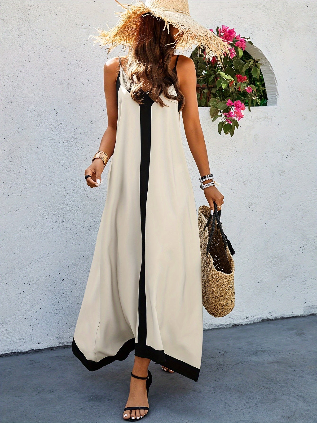 Vestido Casual de Tirantes Color Block