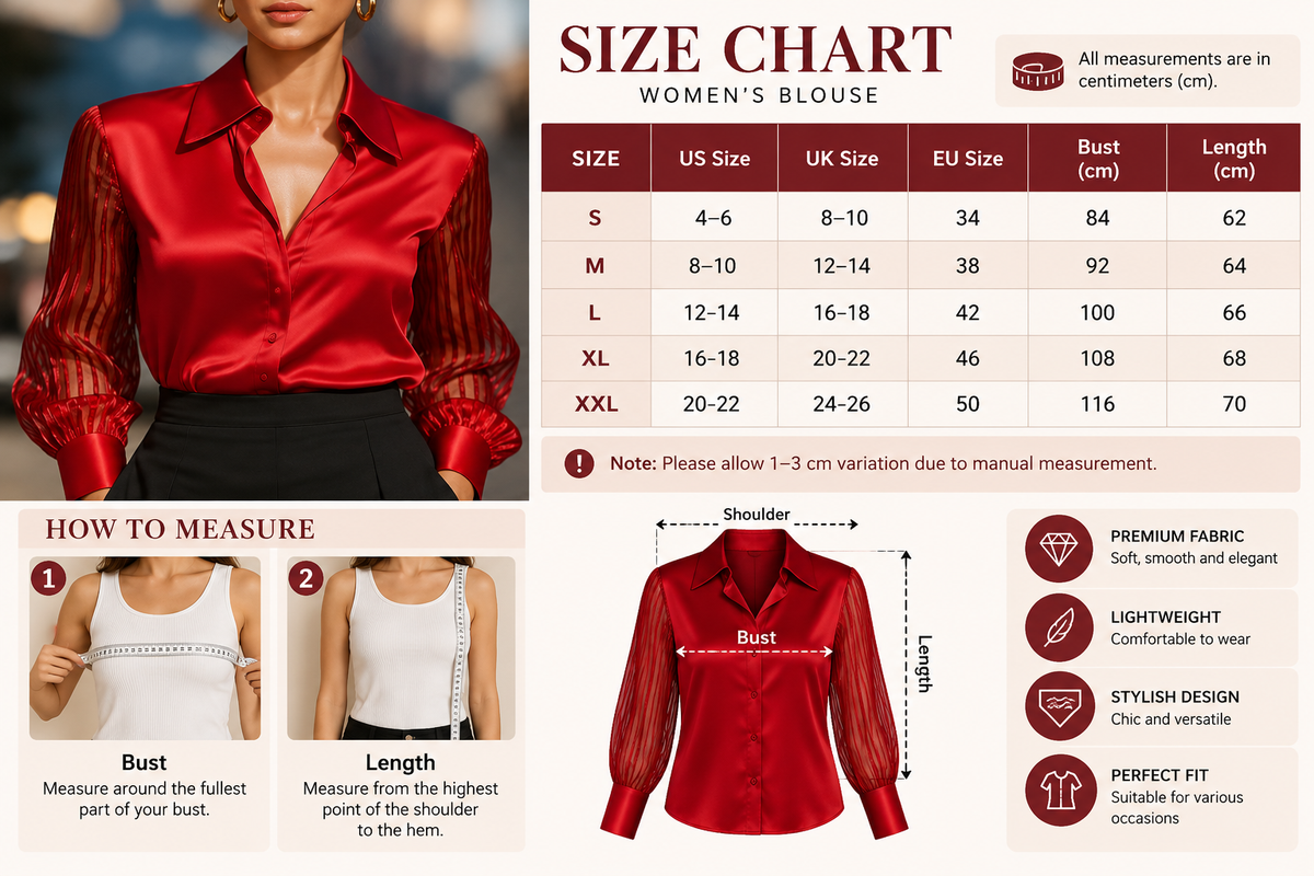 Blusa Elegante Satinada con Mangas Abullonadas y Transparencias