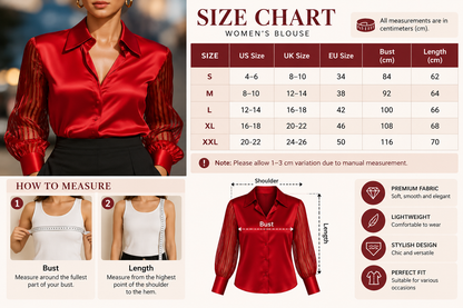 Blusa Elegante Satinada con Mangas Abullonadas y Transparencias