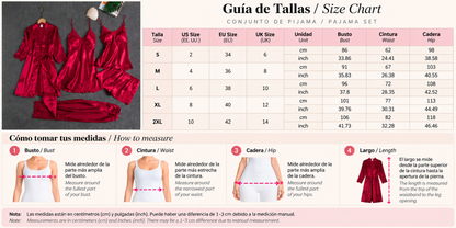 Conjunto de Pijama Satinado de 5 Piezas con Encaje