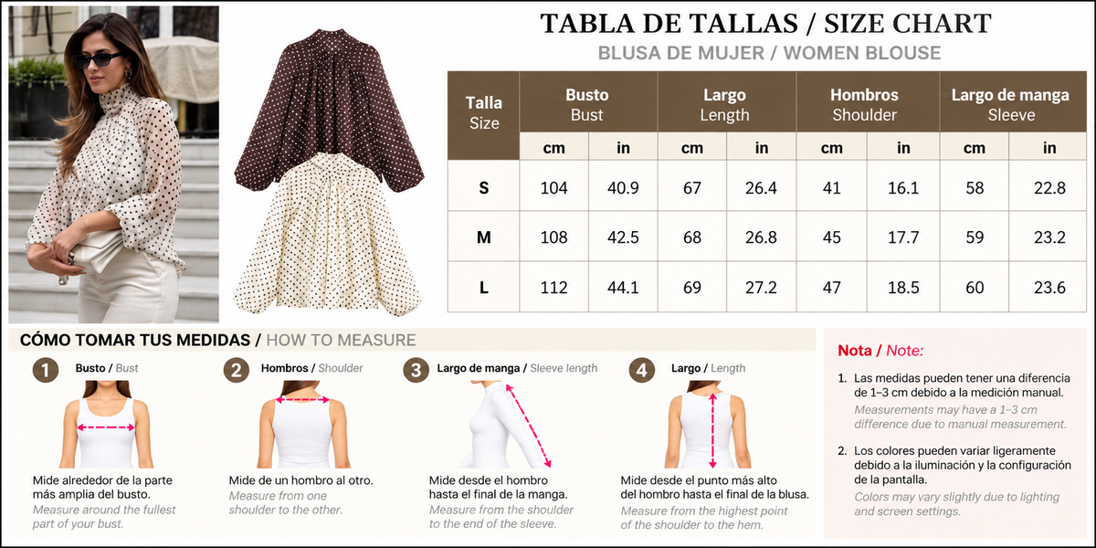 Blusa de Manga Larga con Estampado de Lunares