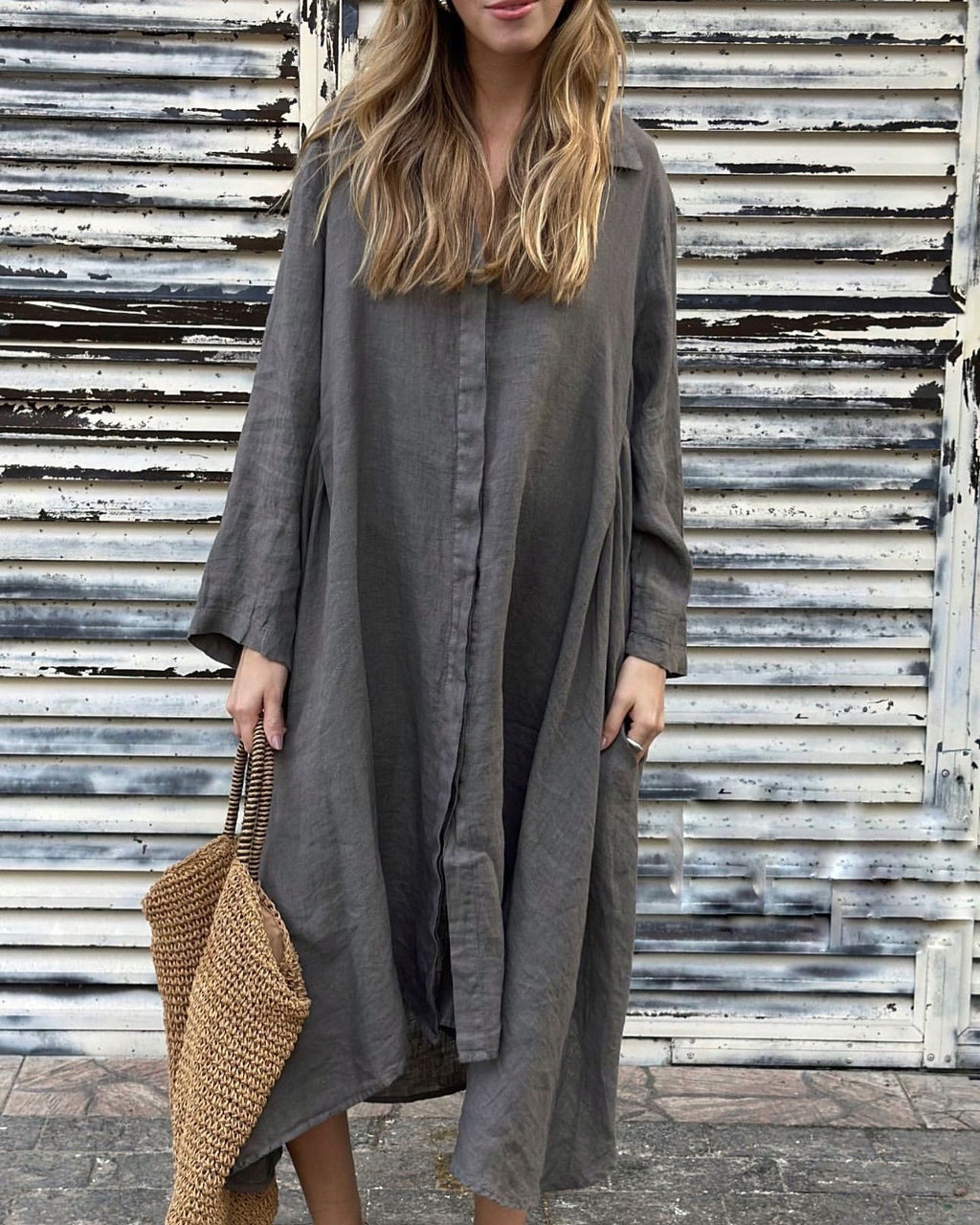 Vestido de Algodón y Lino S-XXXL