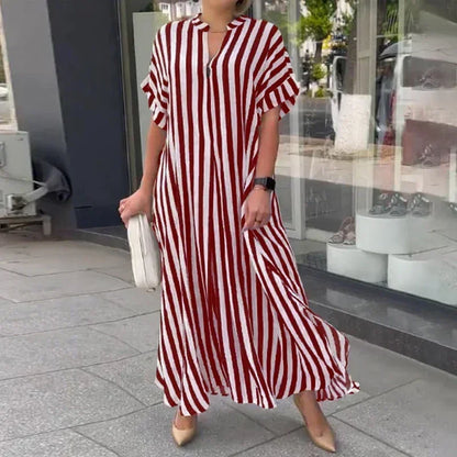 Long Striped Printed Beach Dress