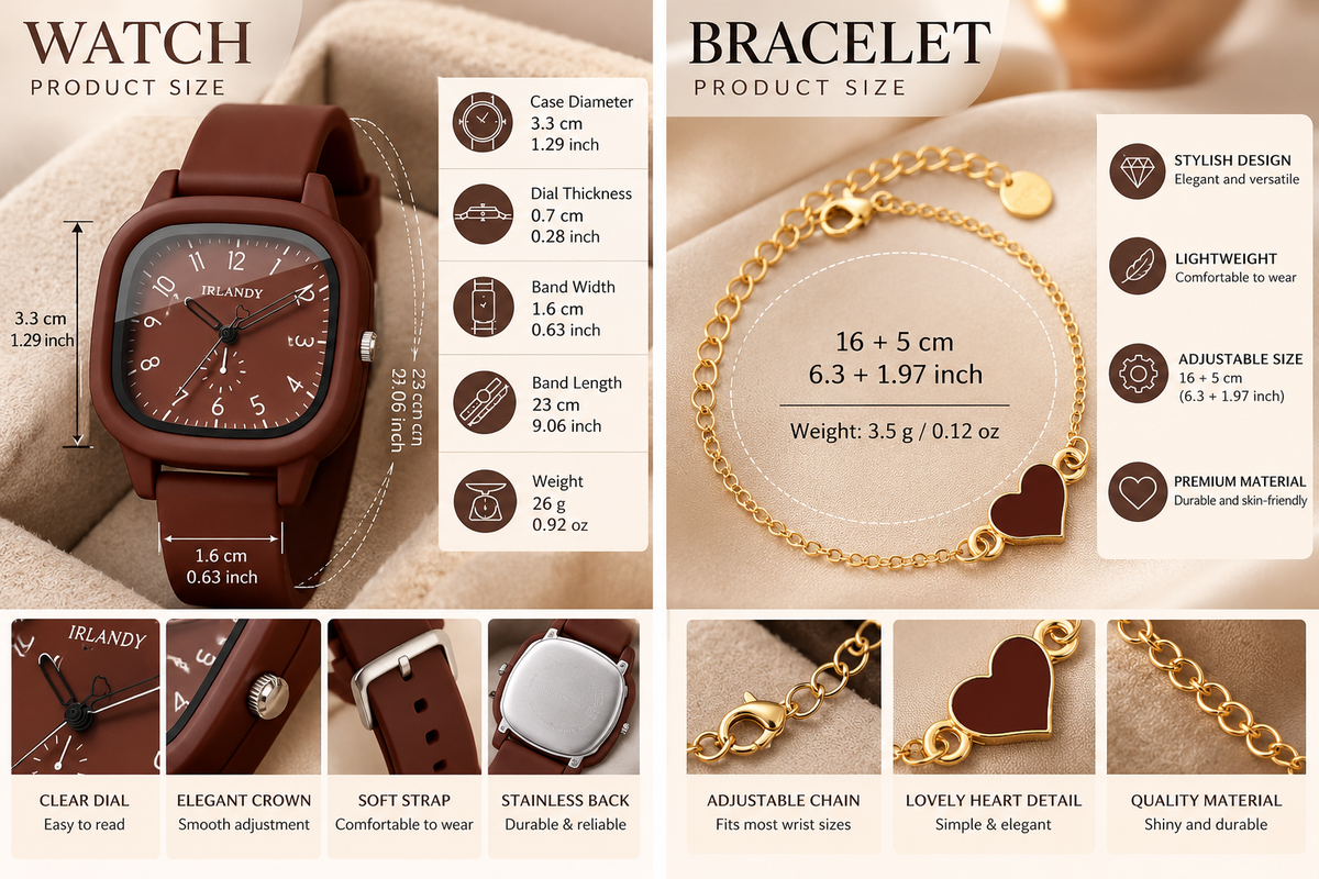 Conjunto de Reloj de Cuarzo y Pulsera con Corazón para Mujer