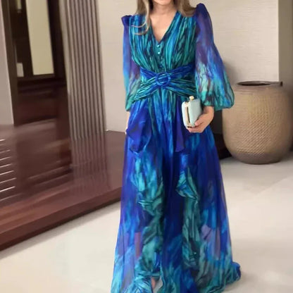 Vestido Largo Cruzado en la Cintura — Estilo Francés Retro