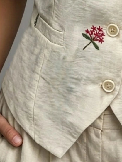 Chaleco de Lino con Bordado Floral