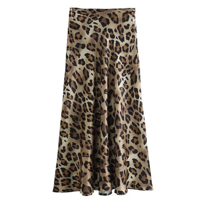 Falda Midi de Satén con Estampado Leopardo