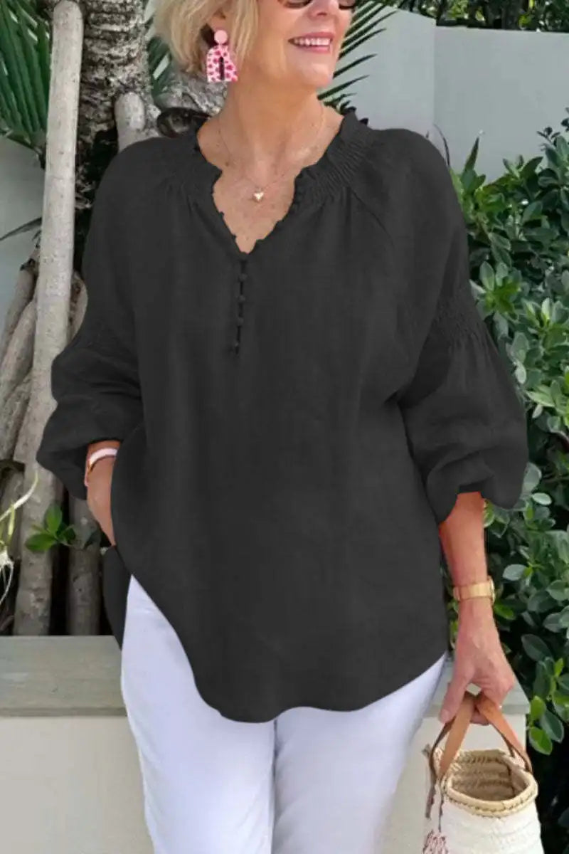 Blusa de Manga Larga con Cuello en V