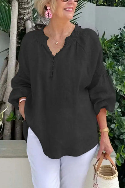 Blusa de Manga Larga con Cuello en V