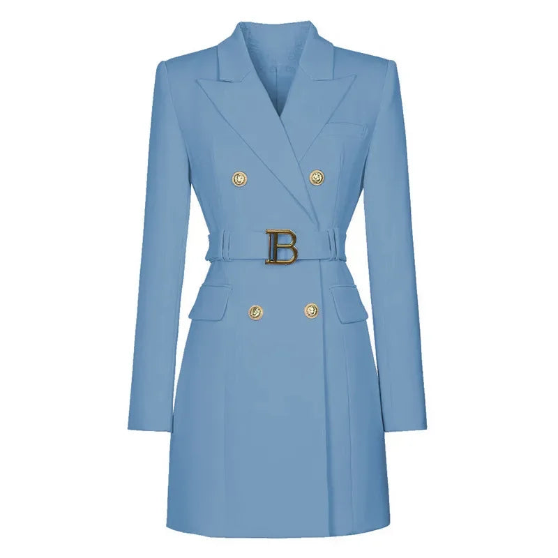 Blazer Vestido con Cinturón y Botones