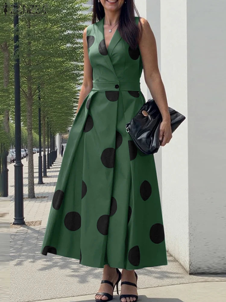 Vestido de Lunares con Cuello Solapa