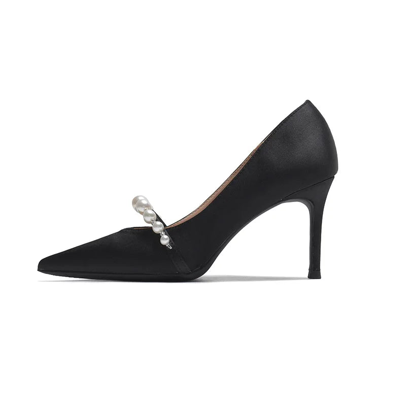 Zapatos de Tacón Satinados con Perlas
