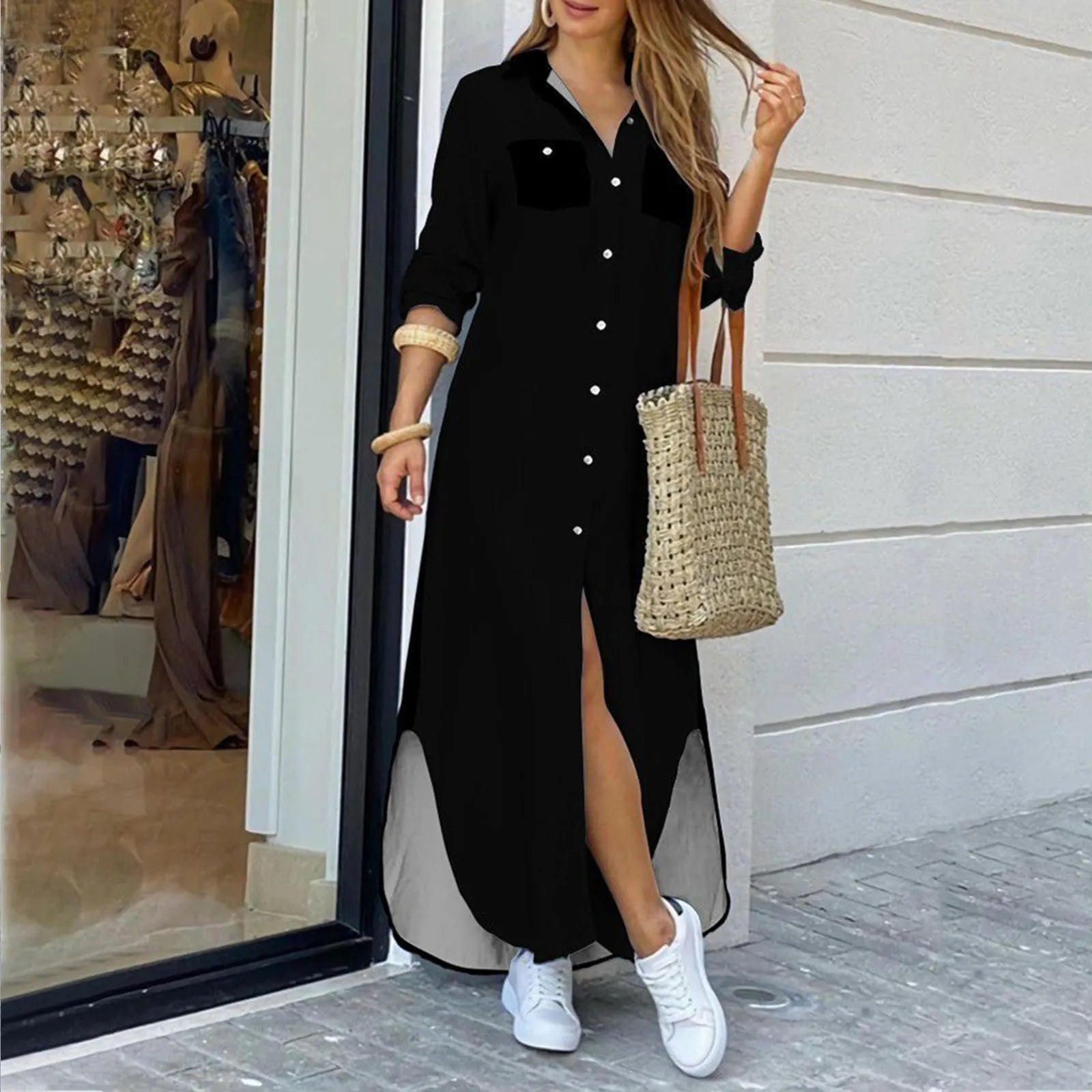 black maxi dress with cardigan Casual Long Dress Cardigan Sizes (S-5XL)