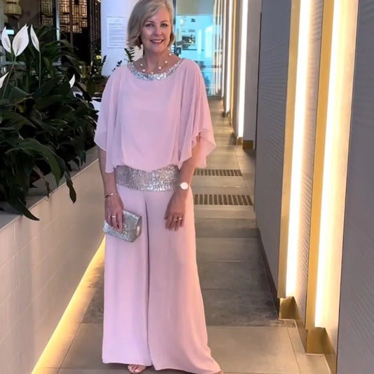 Conjunto de Blusa de Chiffon y Pantalón de Pierna Ancha