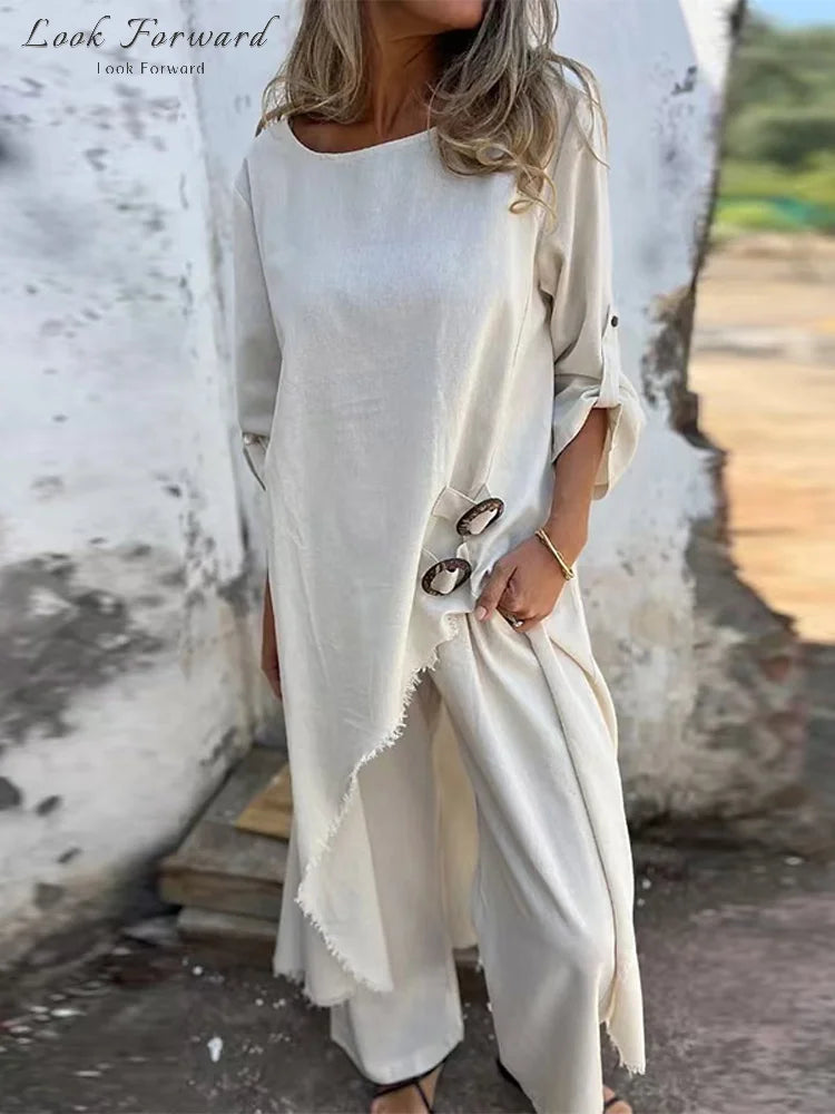 Conjunto Casual de Blusa y Pantalón Palazzo