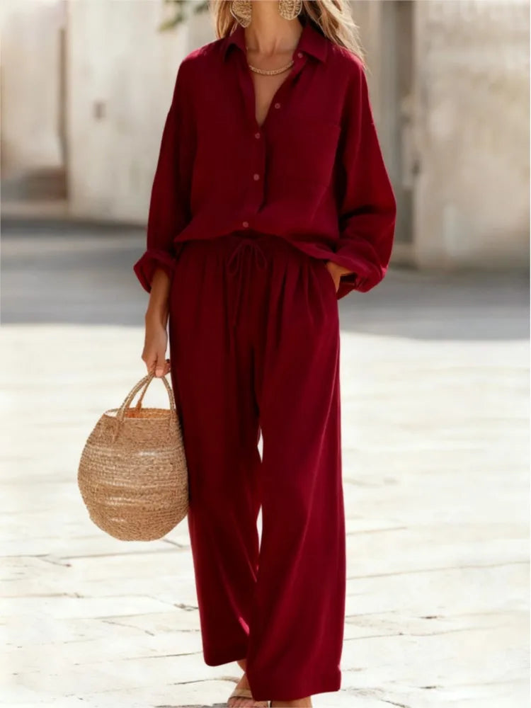 Conjunto de Camisa y Pantalón Largo con Cintura Ajustable