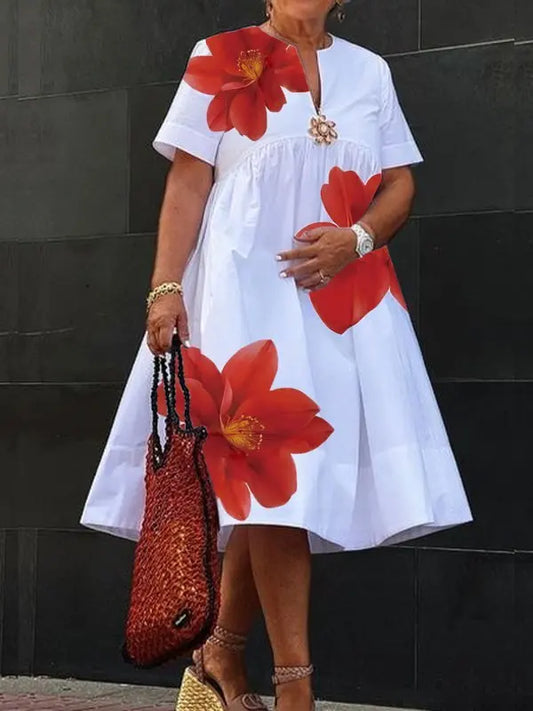 Vestido Midi Floral con Cuello en V