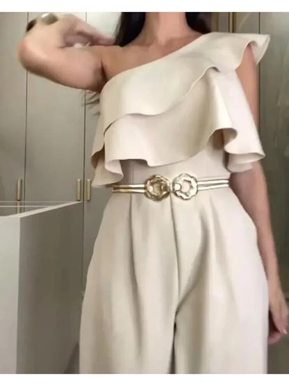 Jumpsuit Elegante de Pierna Ancha con Volantes