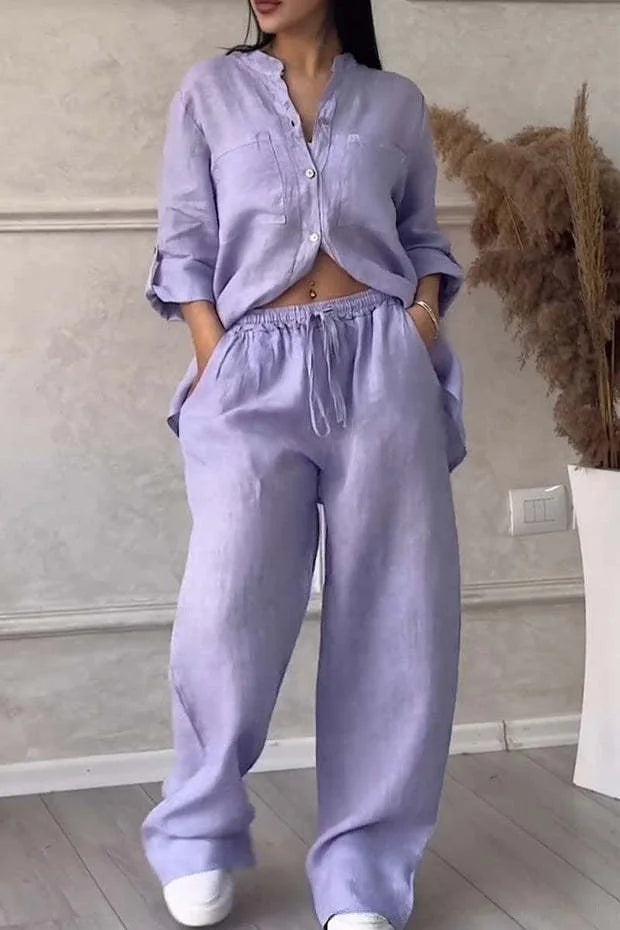 Conjunto de Camisa y Pantalón de Pierna Ancha