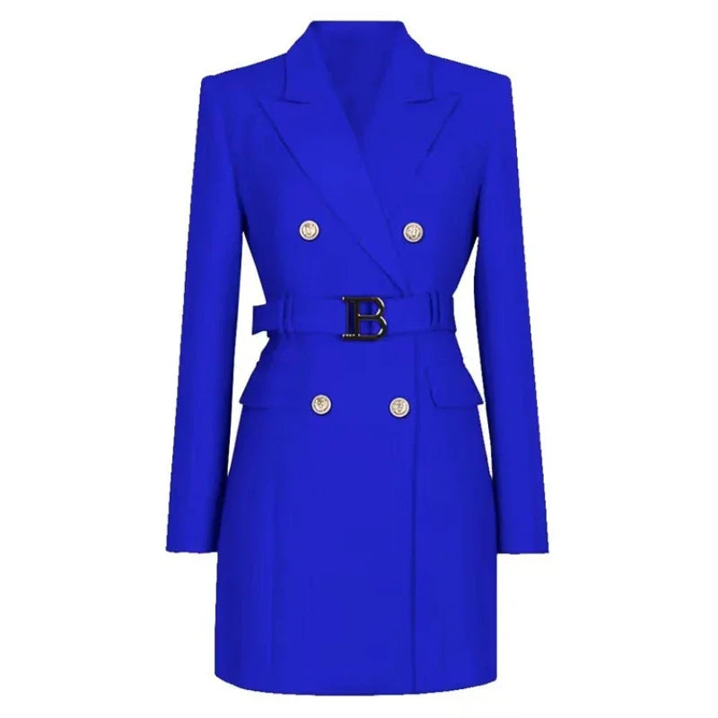 Blazer Vestido con Cinturón y Botones