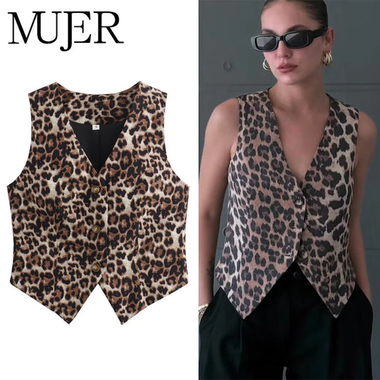Chaleco Corto con Estampado de Leopardo