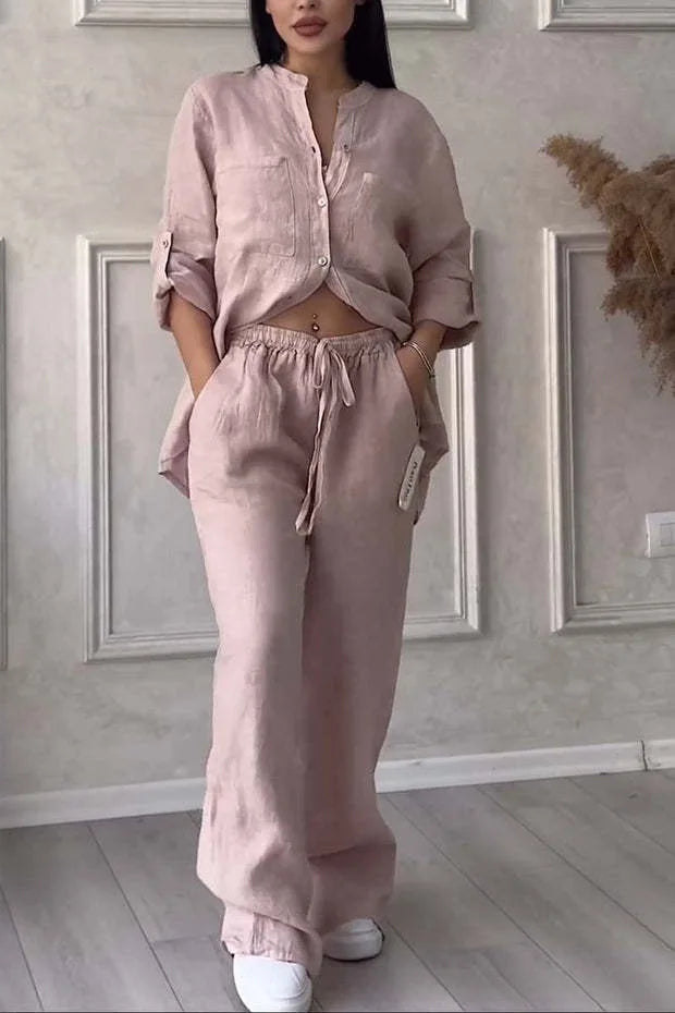 Conjunto de Camisa y Pantalón de Pierna Ancha