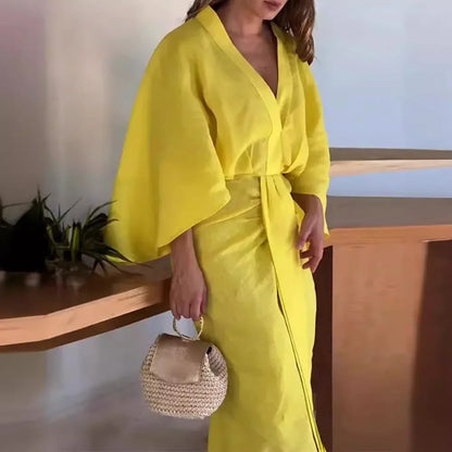 Vestido Midi con Mangas Murciélago