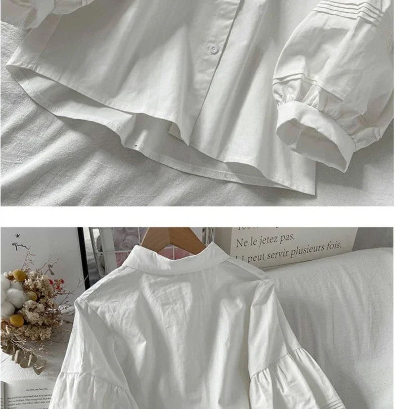 Blusa Blanca con Mangas Abullonada