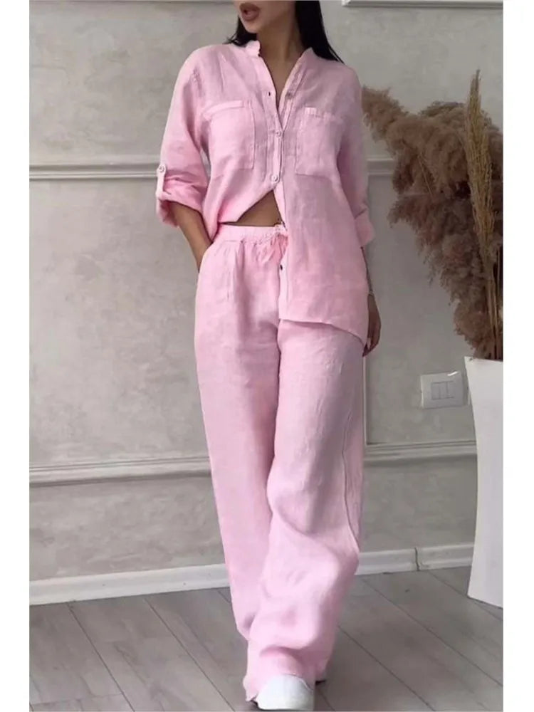 Conjunto de Camisa y Pantalón de Pierna Ancha