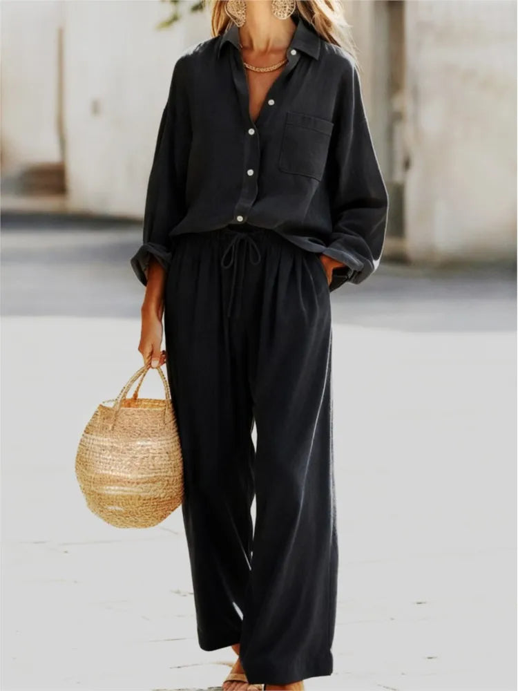 Conjunto de Camisa y Pantalón Largo con Cintura Ajustable