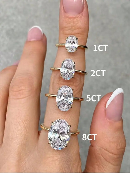 Anillo Solitario de Plata 925 con Circonita Ovalada
