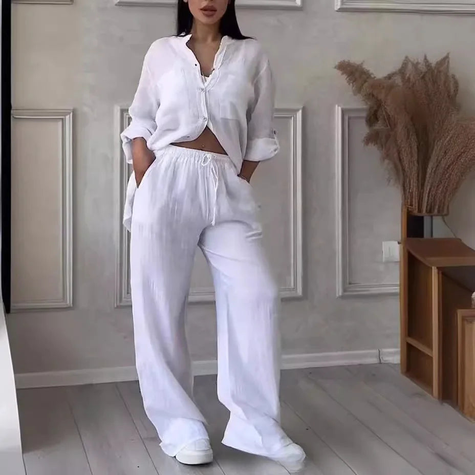 Conjunto de Camisa y Pantalón de Pierna Ancha