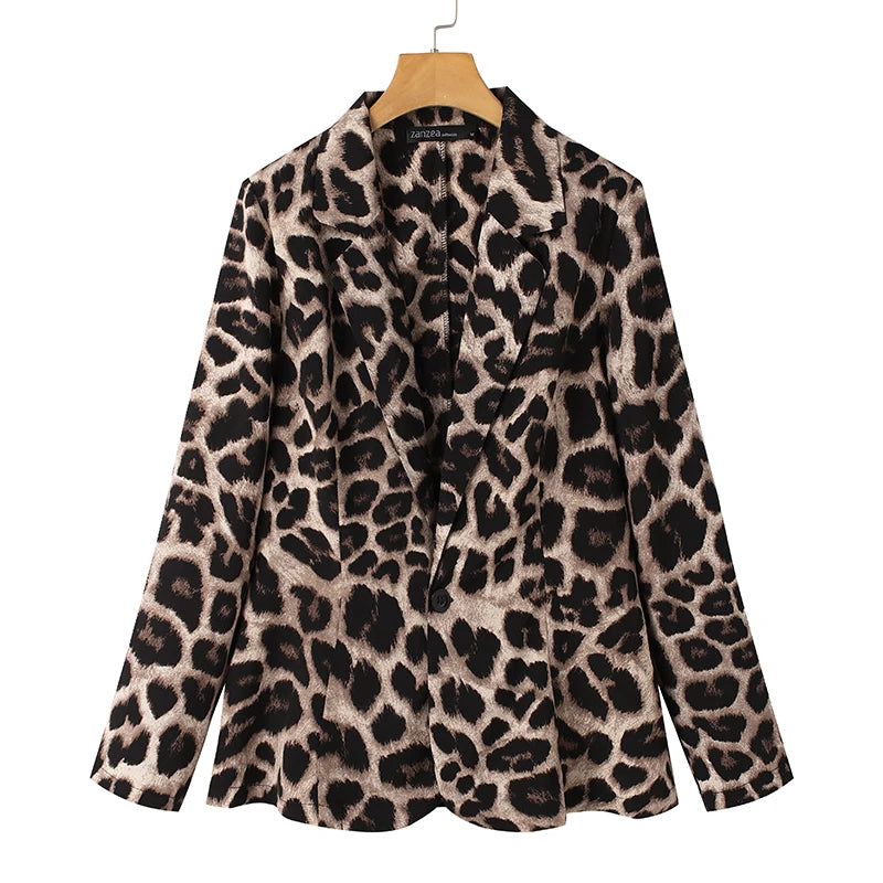 Blazer con Estampado de Leopardo y Solapas Clásicas