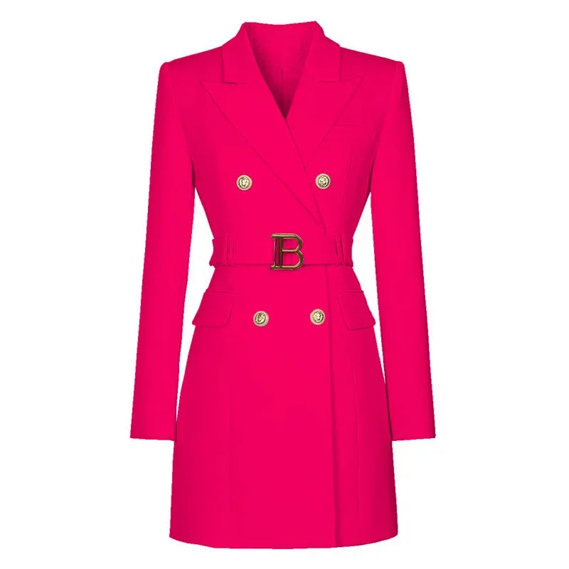 Blazer Vestido con Cinturón y Botones