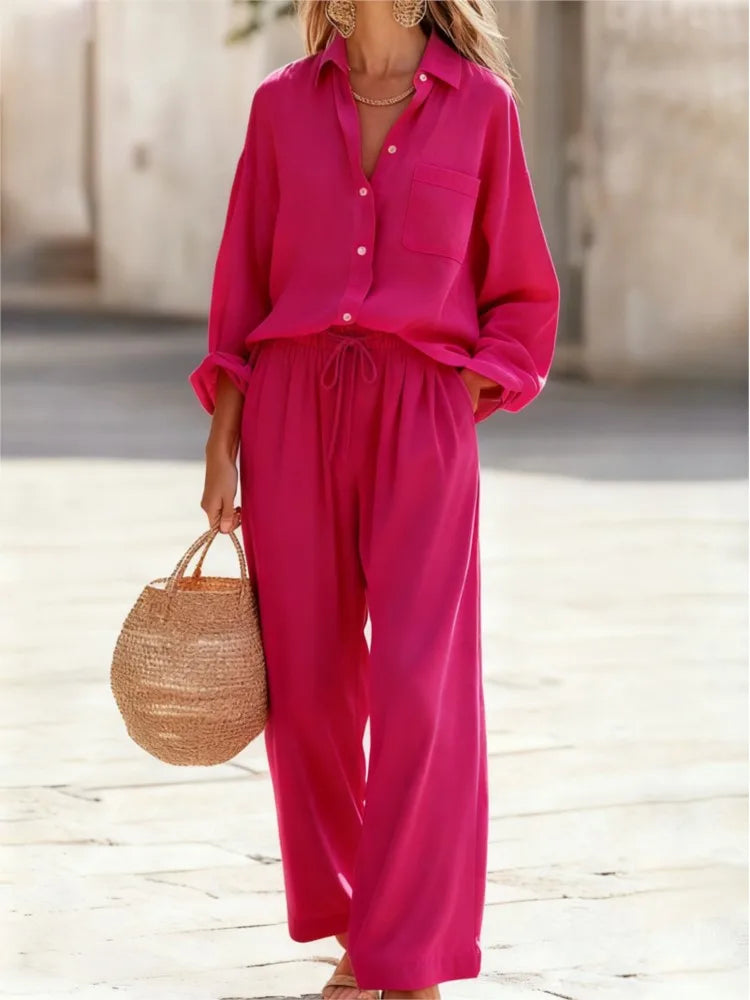 Conjunto de Camisa y Pantalón Largo con Cintura Ajustable
