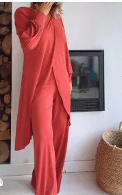 Conjunto Elegante de Dos Piezas – Camiseta Larga + Pantalón Palazzo