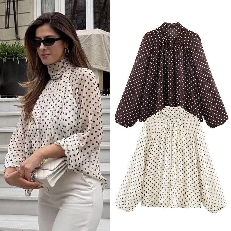 Blusa de Manga Larga con Estampado de Lunares