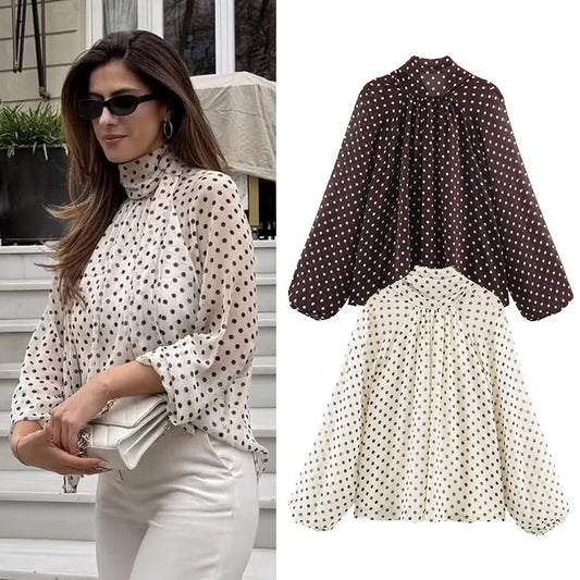 Blusa de Manga Larga con Estampado de Lunares