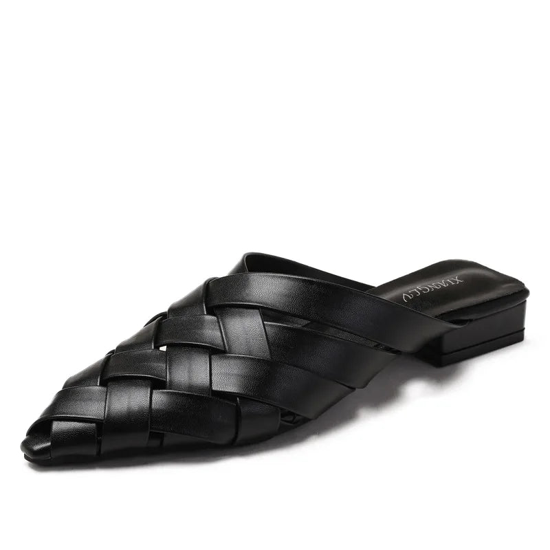 Sandalias Mules Trenzadas de Punta Fina para Mujer