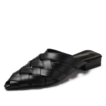 Sandalias Mules Trenzadas de Punta Fina para Mujer