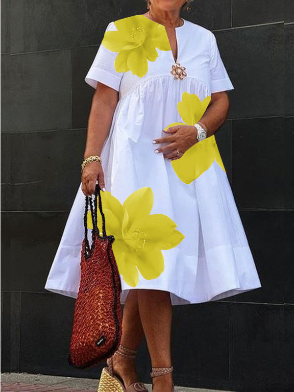 Vestido Midi Floral con Cuello en V